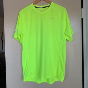 Nike Miler Dri- Fit Running Athletic Shirt Men's L Neon Yellow T- shirt